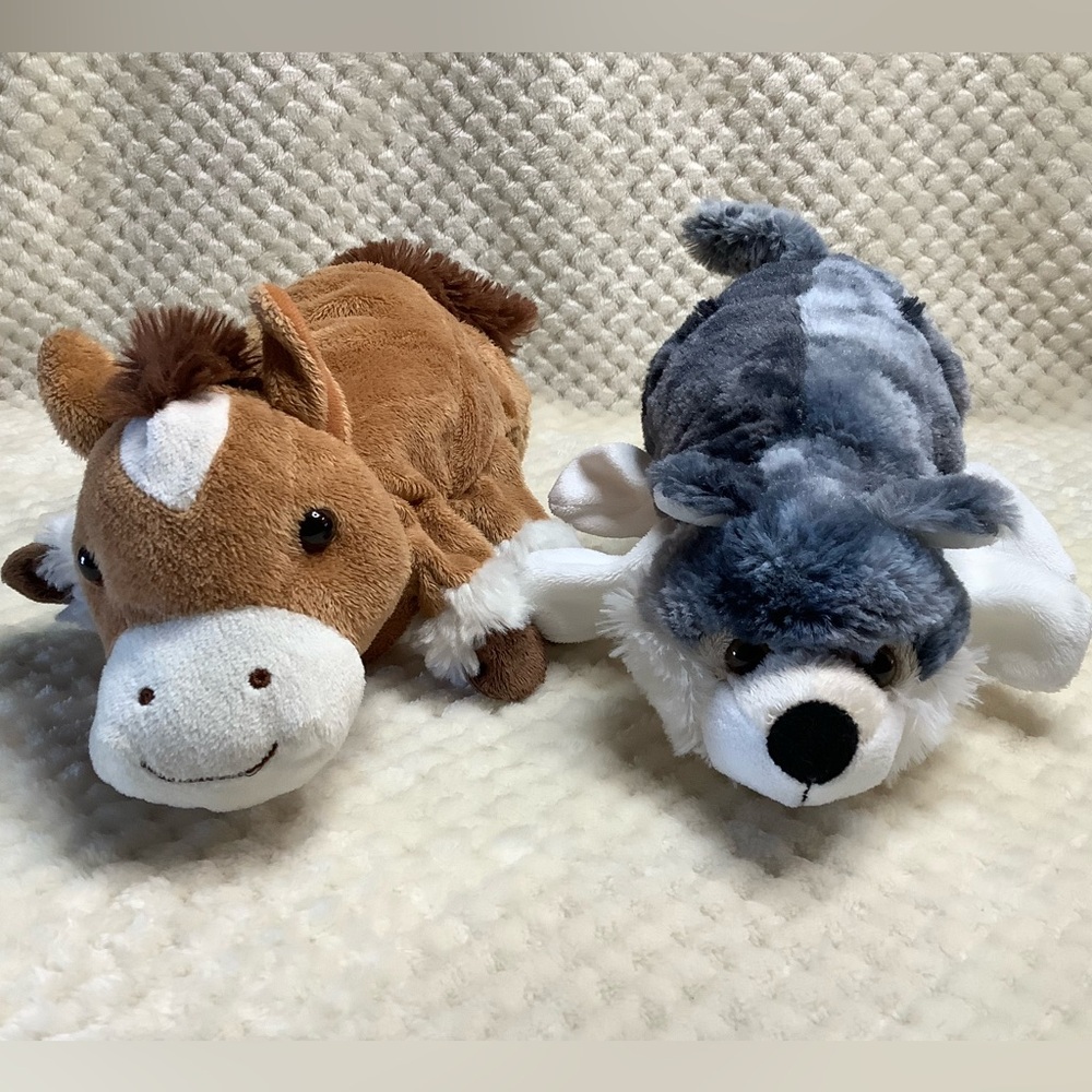 DREAM Set of Two Plush Horse and Wolf Hand Puppets Stuffed Animal Toys